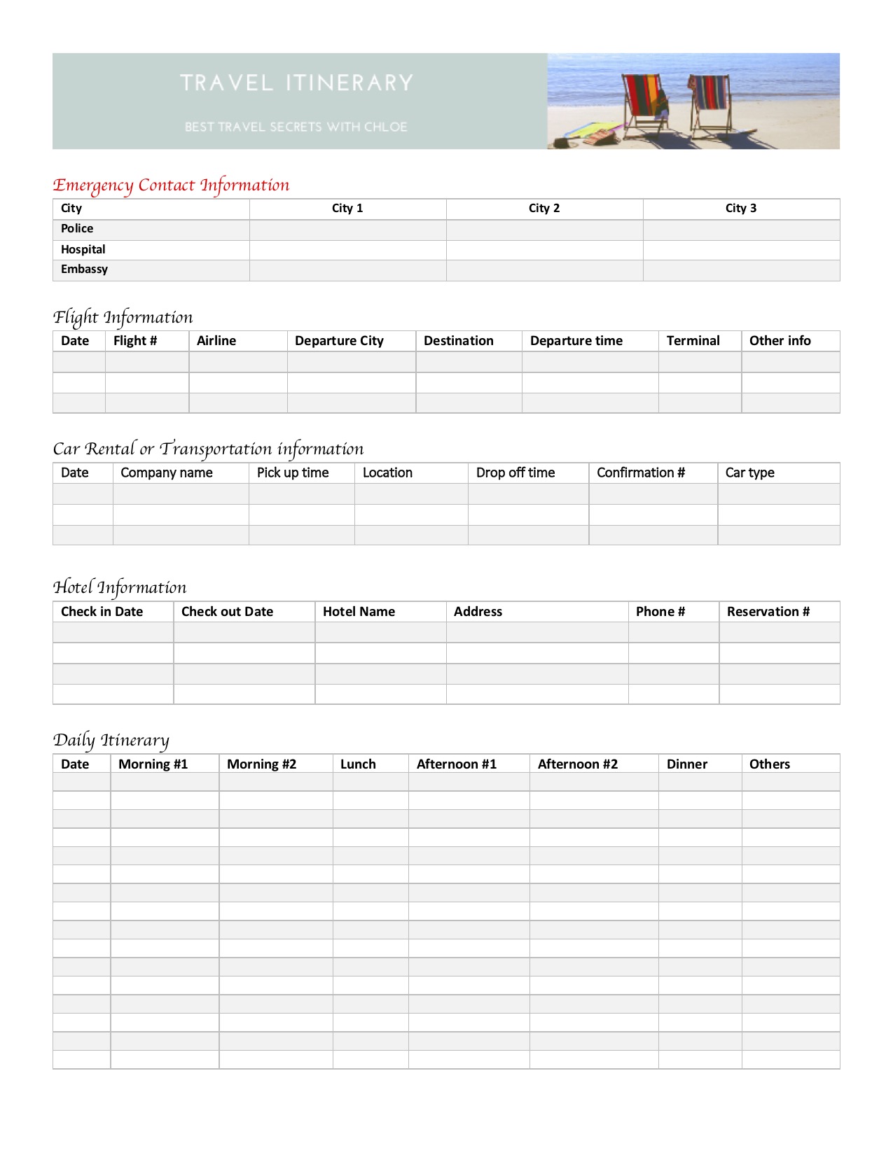 An easy-to-use travel itinerary template 